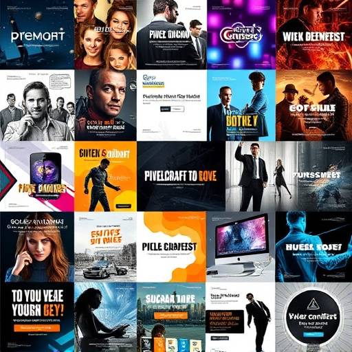 Collage van online advertenties, social media posts en banners voor PixelCraft Studios