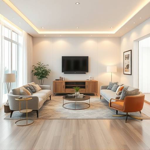 Stijlvolle woonkamer met moderne meubels en zachte verlichting
